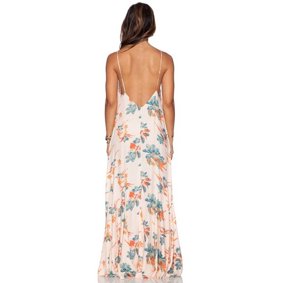 Free People Star Chaser Floral Low Back Flowy Maxi Slip Dress Peach Hibiscus S - Picture 6 of 16